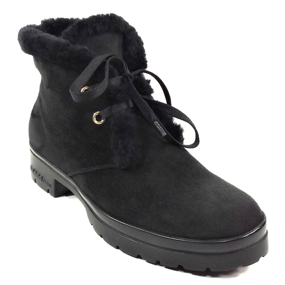 BALDININI 🇮🇹 WOMEN'S BLACK SUEDE LAMB FUR LINING COMFORT WINTER BOOTIE - Picture 1 of 8
